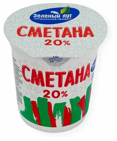 Сметана Зеленый Луг 20% стакан, 300 г