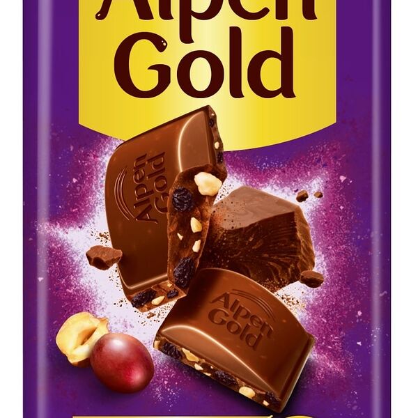 Шоколад молочный Alpen Gold с фундуком и изюмом, 80 г