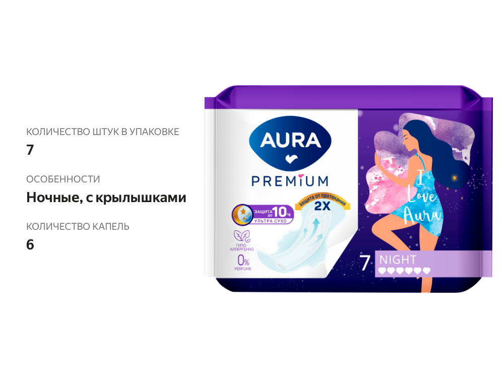 

Прокладки Aura Premium Night 7 шт.