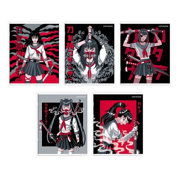 Тетрадь в клетку, Девушка с катаной, 48 л, в ассортименте