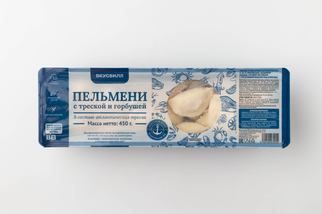 

Пельмени ВкусВилл с треской и горбушей 450 г