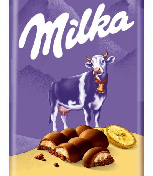 Шоколад молочный пористый Milka Bubbles с бананово-йогуртной начинкой 87г