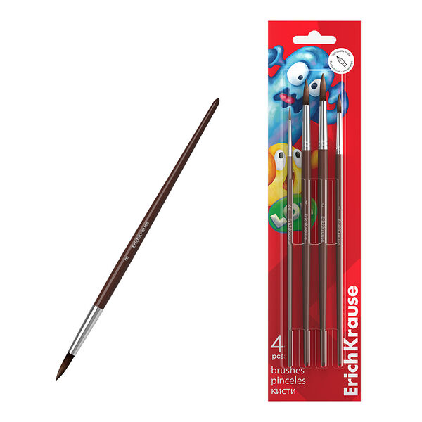 Кисти для акварели и гуаши ErichKrause Jolly friends, пони, Арт. 61857, 4шт