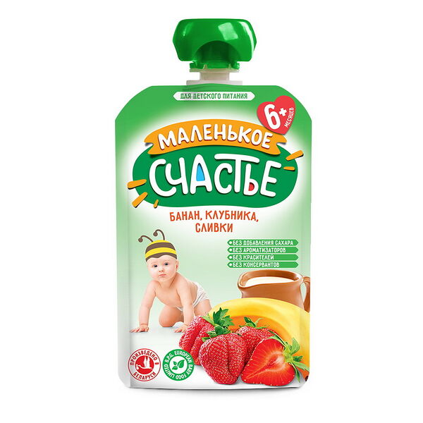 Пюре из банана и клубники со сливками 90г гуалопак ДП Маленькое счастье