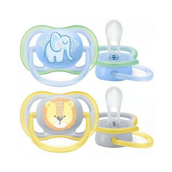 Пустышка силиконовая Ultra Air декор Слон/Лев, 0-6 мес, (уп. 2 шт.), для мальчиков Philips AVENT