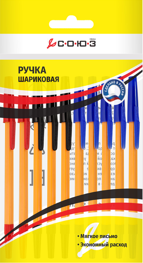 

Набор шариковых ручек СОЮЗ 5 синих, 3 черных, 2 красных Арт. ВР-49, 10шт