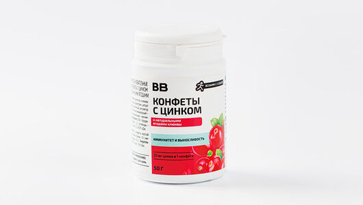 Конфеты с цинком и натуральными ягодами (клюква), 50 г