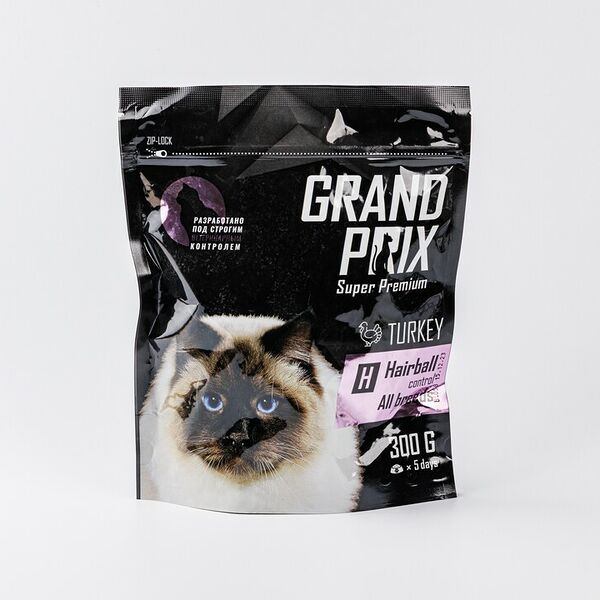 Корм сухой для кошек всех пород для выведения шерсти из желудка Индейка