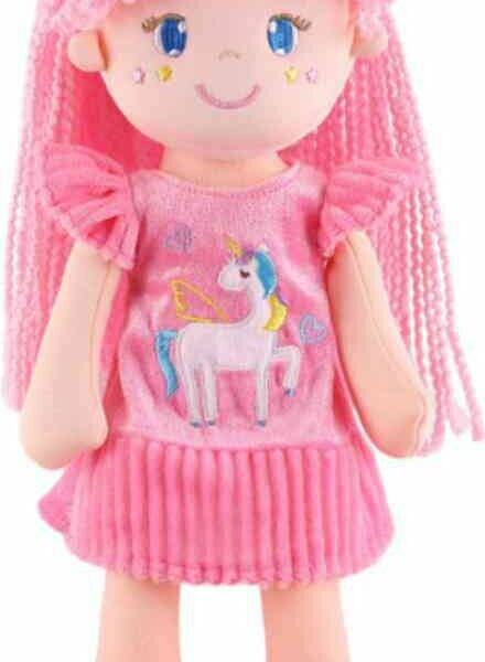 Мягкая игрушка Maxitoys кукла Лера с розовыми волосами в платье, 35 см