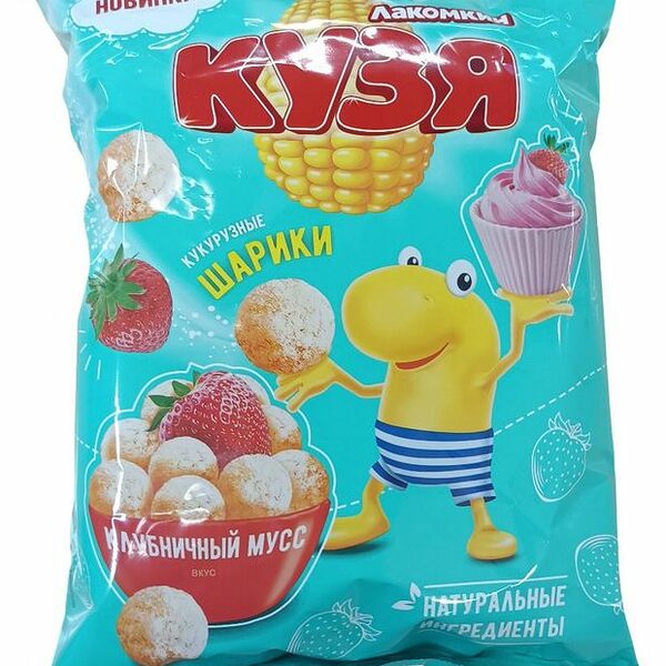 Шарики кукурузные КУЗЯ ЛАКОМКИН со вкусом клубничный мусс, 100г