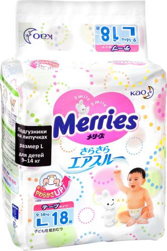 

Подгузники Merries L (9-14 кг), 18 шт.