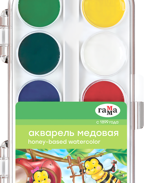 Акварель медовая Гамма Пчелка 10 цветов, без кисти