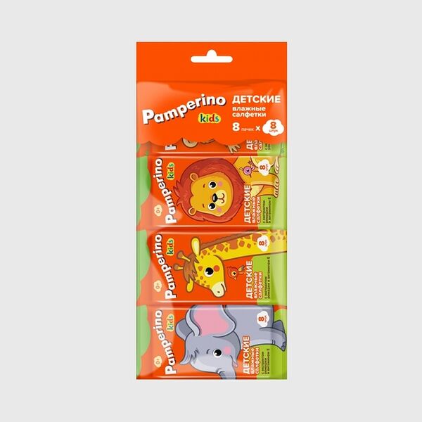 Влажные салфетки детские Pamperino №8х8 с ромашкой и витамином Е 64 шт