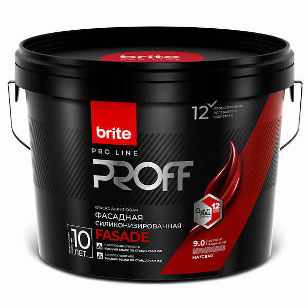 Краска фасадная силиконизированная BRITE PROFESSIONA белая база А ведро 9 л
