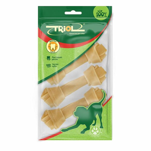 Косточки жевательные DENTAL TRIOL  узловые белые, 10см, 90-105г (уп.3шт.)