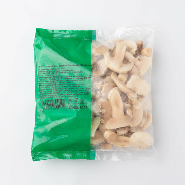 Грибы шампиньоны резанные, быстрозаморозка