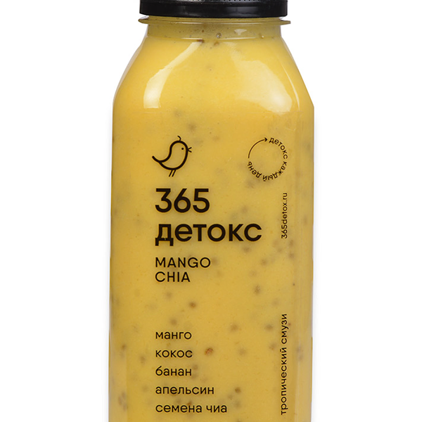 Напиток безалкогольный смузи тропический MANGO CHIA, 365 detox, 330 мл
