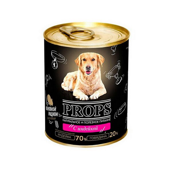 Корм консервированный мясной для собак с индейкой 338г., РБ