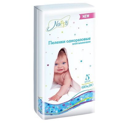 Пеленки Nappy одноразовые впитывающие 60 х 90 см 5 шт 