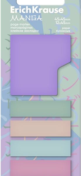 Закладки клейкие ErichKrause Manga бумажные 4*12*45мм 1*45*45мм 100 листов 5 цветов