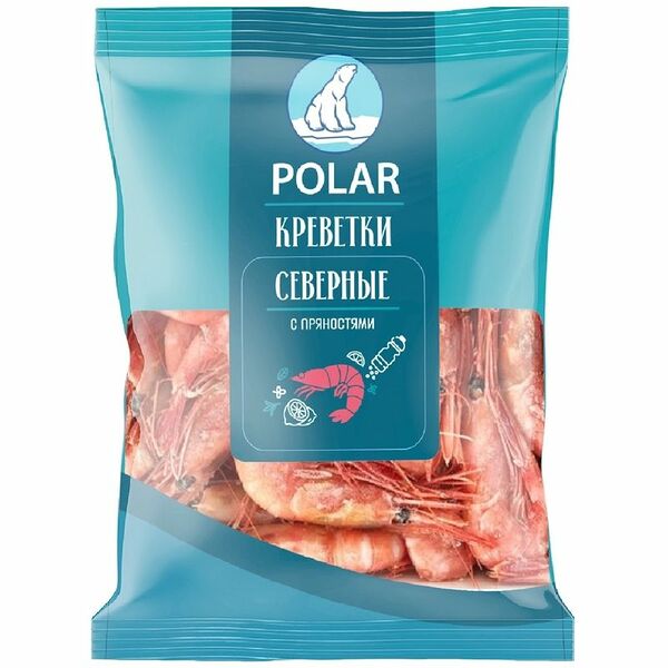 Креветки Polar Северные с пряностями неразделанные варено-мороженные 60/80 400 г