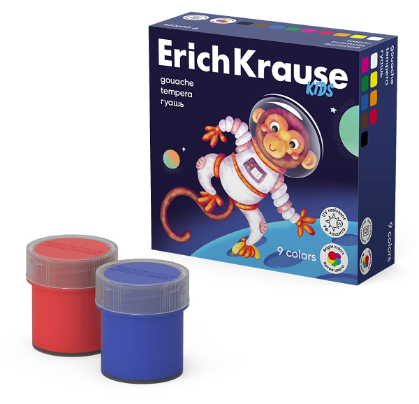 Гуашь ErichKrause 9 цветов по 20 мл