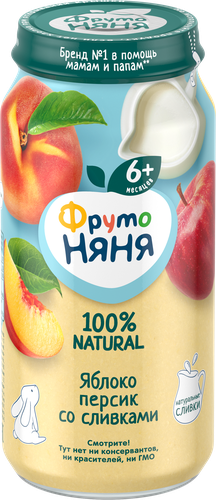 

Пюре фруктовое ФрутоНяня из яблок и персиков со сливками с 6 месяцев 250 г