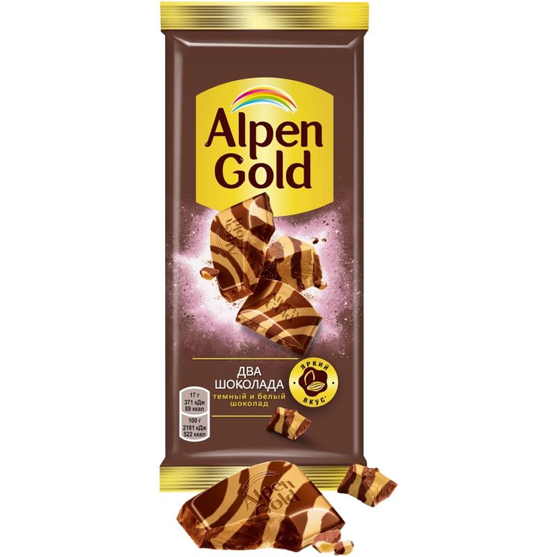 

Шоколад Alpen Gold Два шоколада тёмный и белый 85 г