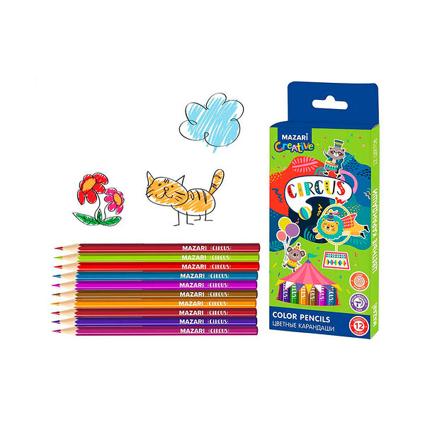 Карандаши цветные деревян CIRCUS 12 цв шестигранный корпус d грифеля = 2.85 мм картон упаковка