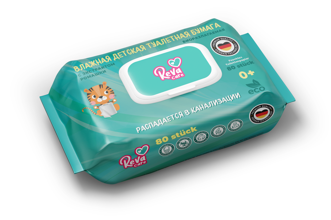 

Бумага туалетная влажная Reva Care детская 80 шт