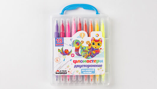 Фломастеры Arte Nuevo двусторонние на водной основе, 18 цветов