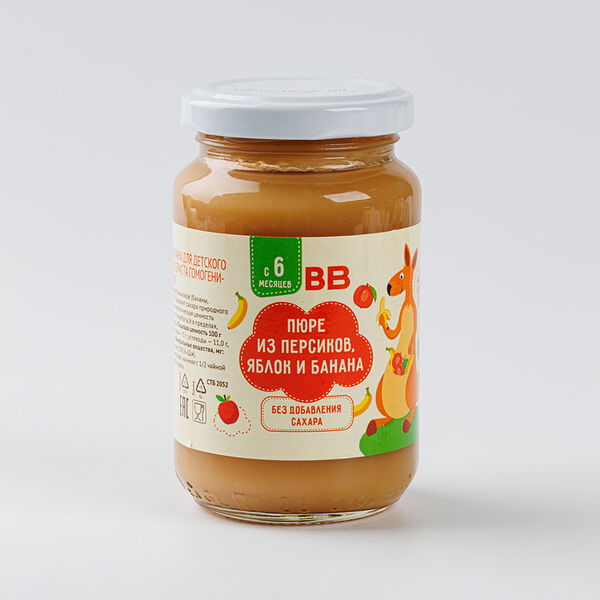 Пюре ВкусВилл из персиков, яблок и банана с 6 месяцев, 190 г