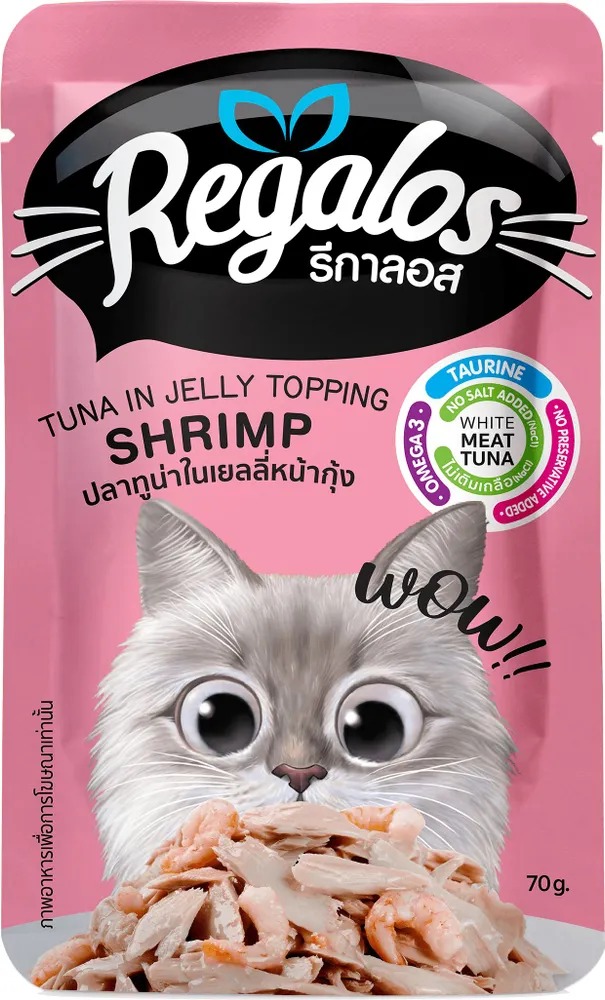 

Влажный корм для кошек Regalos Тунец с креветками в желе 70 г