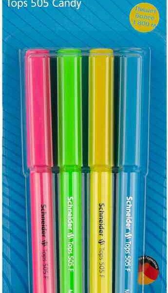 Набор ручек шариковых Schneider Tops 505 F Candy синих, 4 шт.