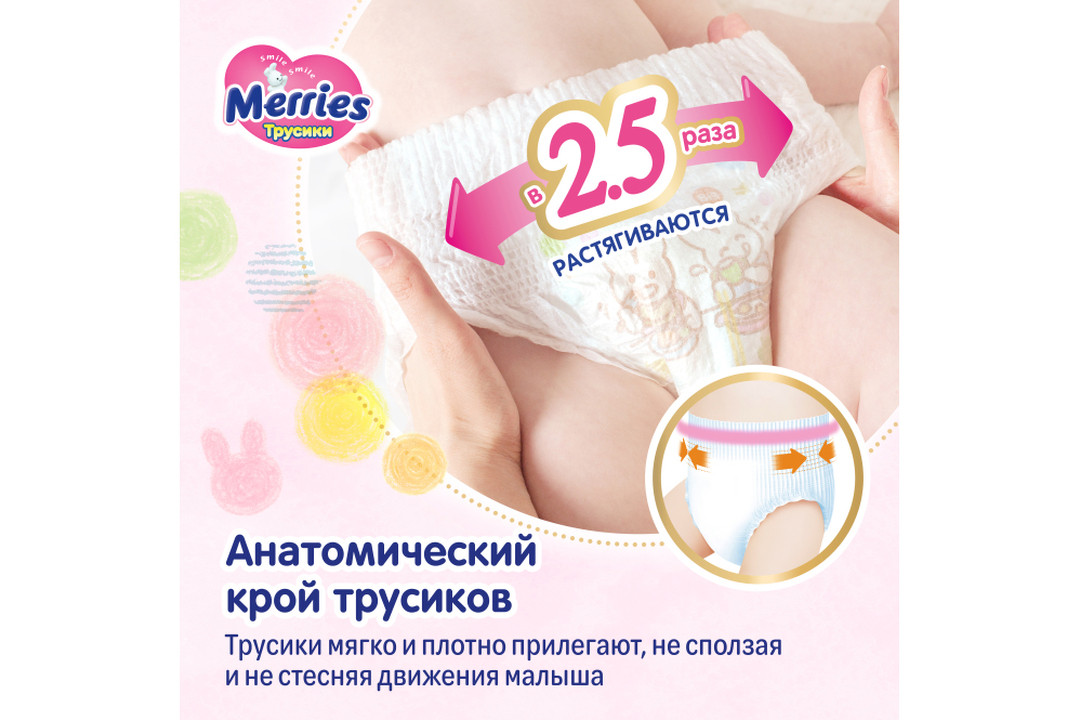 

Трусики-подгузники Merries 3-M 6-11 кг 58 шт.