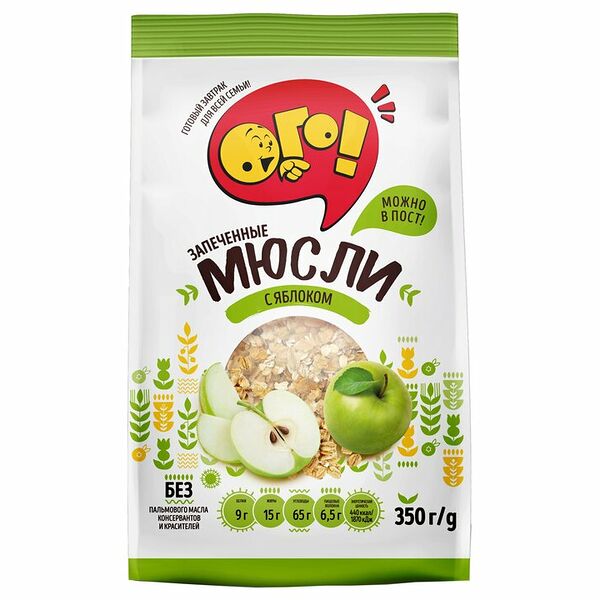 Мюсли запечённые Ого! с яблоком, 350г