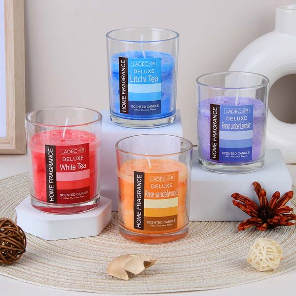 Ladecor свеча ароматическая в стеклянном подсвечнике, парафин, 130 гр, 4 аромата