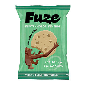 Печенье протеиновое Fuze (Фьюзи) мята/белый шоколад (без сахара)