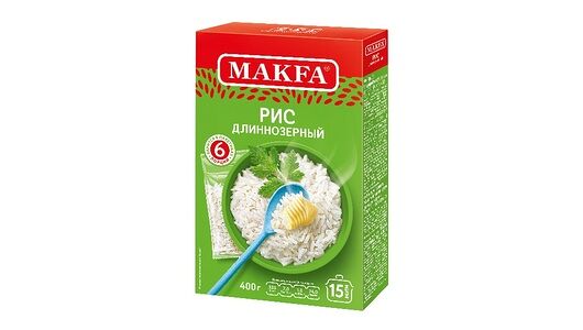 Рис Makfa шлифованный длиннозерный в пакетиках для варки, 66.6 г × 6 шт