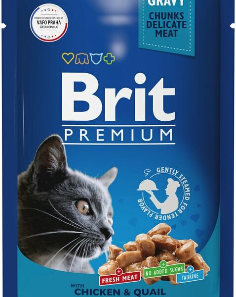 Влажный корм для взрослых кошек Brit Premium с цыпленком и перепелкой в соусе 85г
