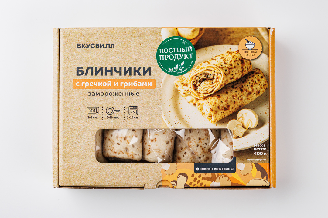 

Блинчики с гречкой и грибами ВкусВилл замороженные 400 г