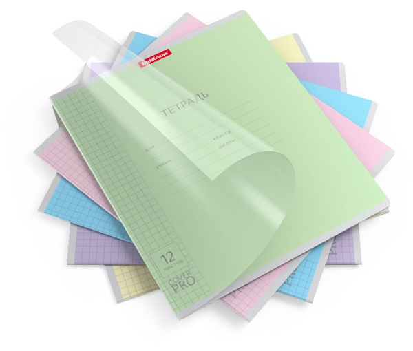 Тетрадь Erich Krause однотонная с обложкой в клетку, 12 л в ассортименте