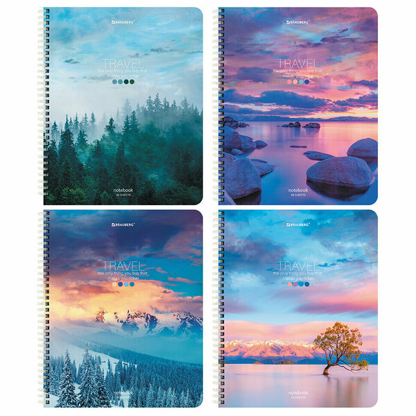 Тетрадь BRAUBERG Travel, А5, 96 листов в ассортименте, на гребне, в клетку, Арт. 404426