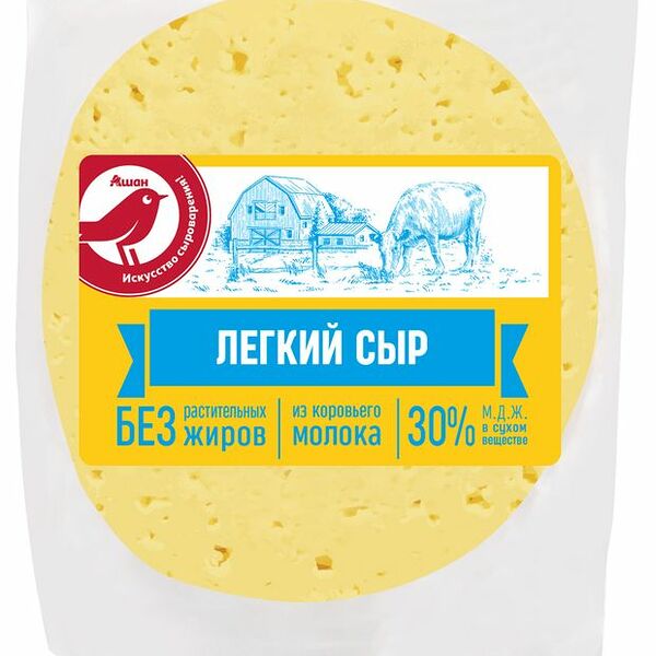 Сыр полутвердый Ашан Красная птица Легкий 30% БЗМЖ
