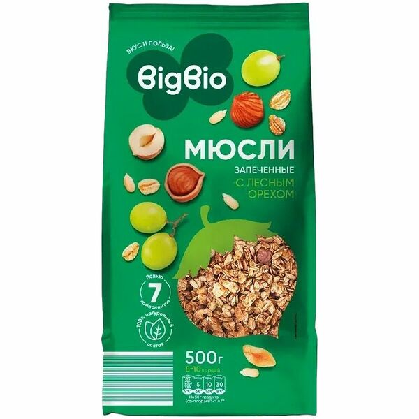 Мюсли BIGBIO запеченные с орехом 500г