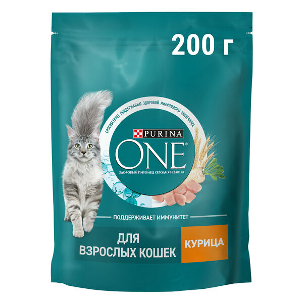 Сухой корм Purina ONE® полнорационный для взрослых кошек, с высоким содержанием курицы, 200 г