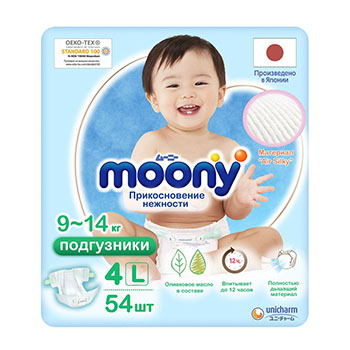 

Подгузники детские MOONY L 9–14кг, 54шт