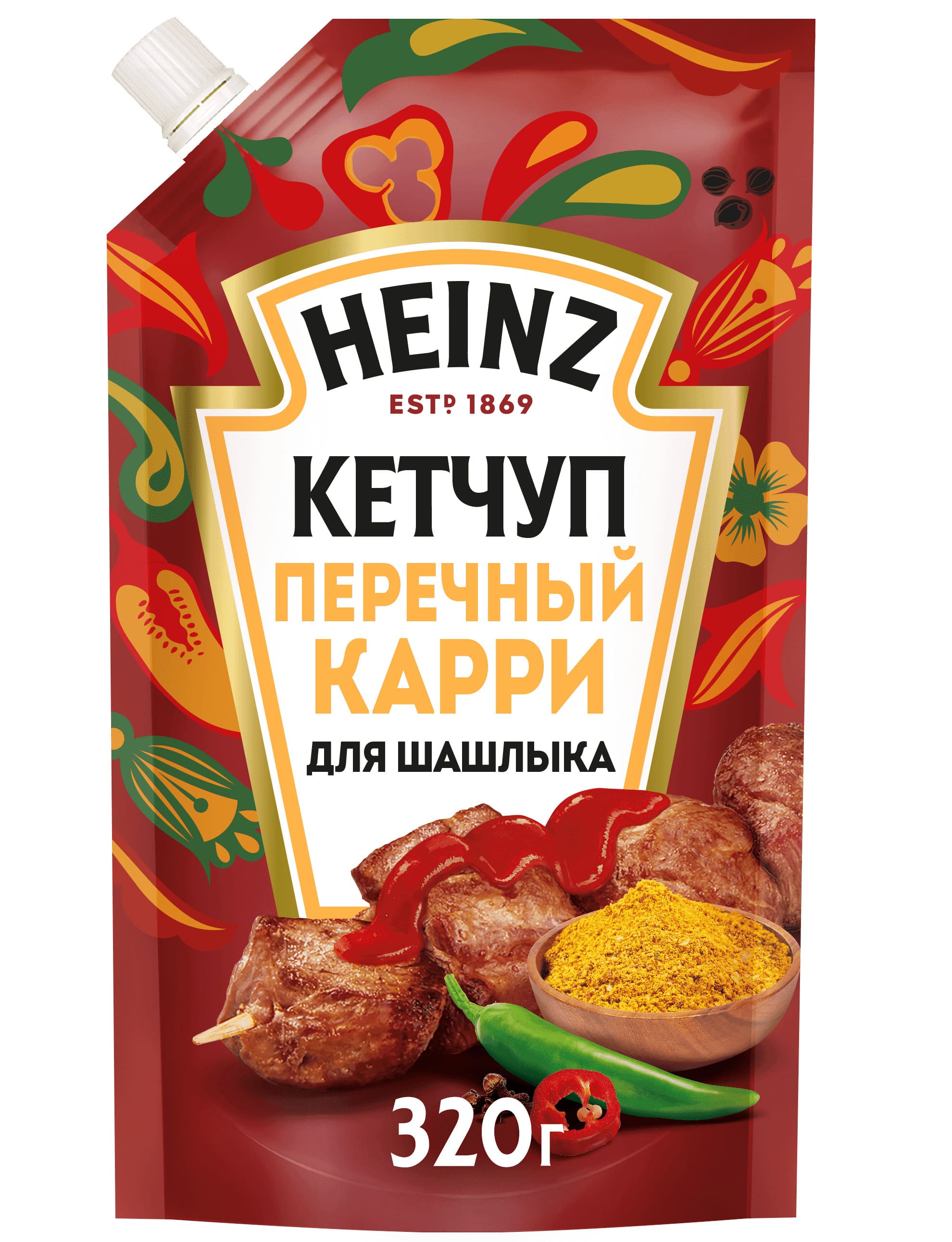 

Томатный кетчуп Heinz Перечный карри для шашлыка, дой-пак, 320г