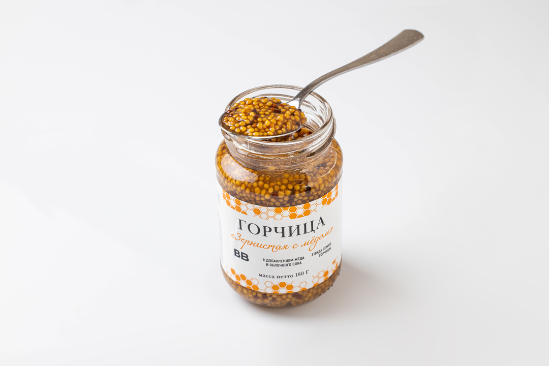 

Горчица ВкусВилл Зернистая с медом 180 г