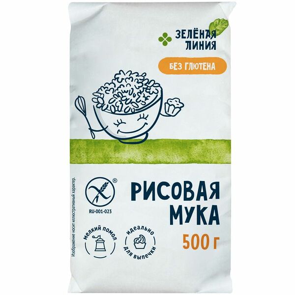 Мука ЗЕЛЕНАЯ ЛИНИЯ рисовая цельнозерновая